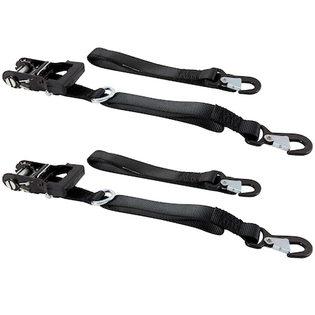 Keeper 8'X1-1/4" Ratchet Tie-Down, Blk, Snap Hooks W/D-Rings, 1,000Lbs WLL, PK2 5741